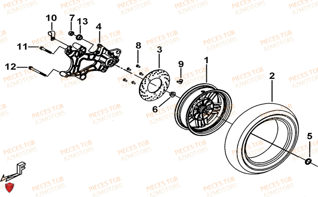 Roue Arriere TGB Pieces TGB BELLAVITA_125 (No Serie RFCDJ8DJA...Type: DJ8)
