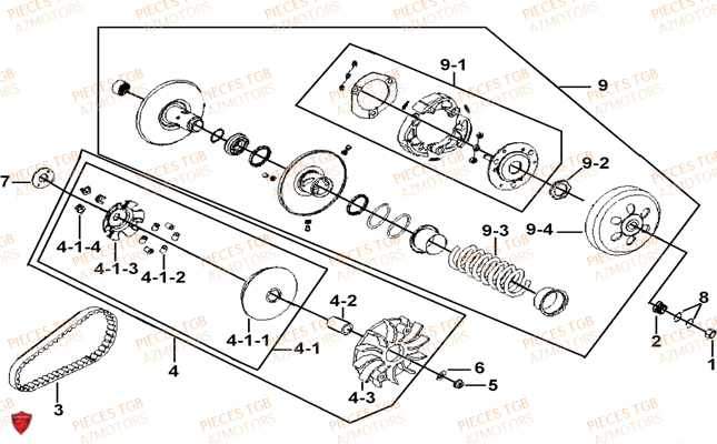 Variateur Jusqu Au No Serie 000764 TGB Pieces TGB BELLAVITA_125 (No Serie RFCDJ8DJA...Type: DJ8)
