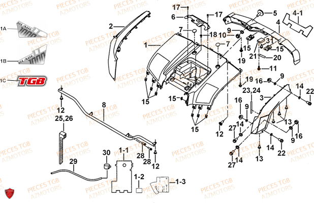 Carrosserie Arriere AZMOTORS Pieces TGB BLADE 1000 LT (No Serie RFCETTTBB.. Type: ETT)