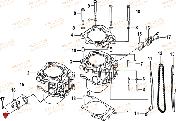 Cylindre AZMOTORS Pieces TGB BLADE 1000 LT (No Serie RFCETTTBB.. Type: ETT)