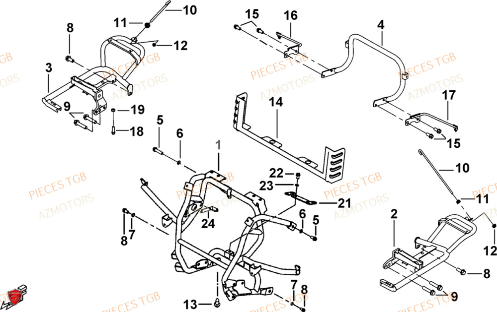 Support Pare Chocs AZMOTORS Pieces TGB BLADE 1000 LT (No Serie RFCETTTBB.. Type: ETT)