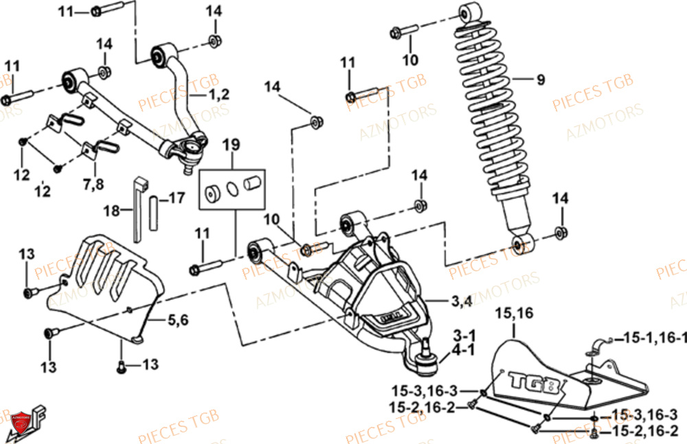 Suspension Avant AZMOTORS Pieces TGB BLADE 1000 LT (No Serie RFCETTTBB.. Type: ETT)