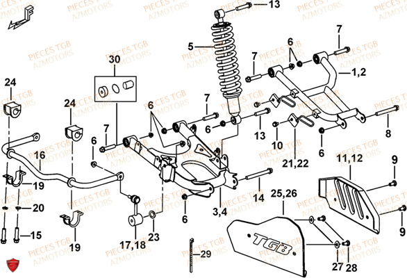 Suspension Arriere AZMOTORS Pieces TGB BLADE 1000 LT (No Serie RFCETTTBB.. Type: ETT)