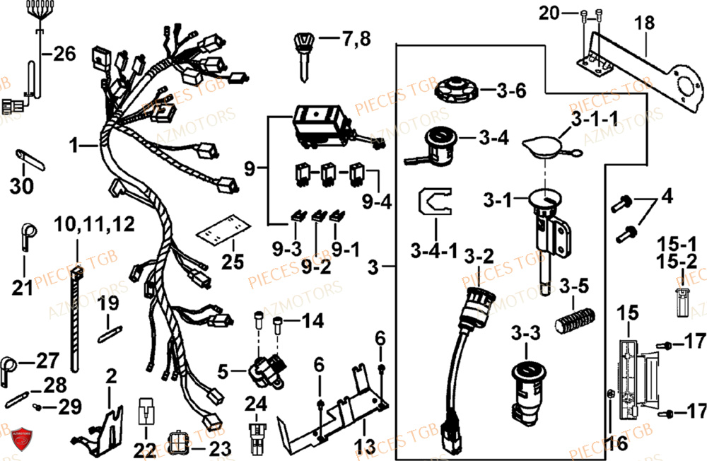 Systeme Electrique 2 AZMOTORS Pieces TGB BLADE 1000 LT (No Serie RFCETTTBB.. Type: ETT)
