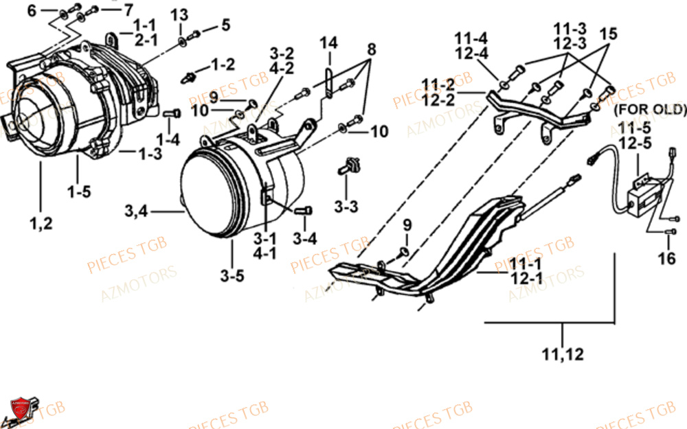 Eclairage Avant AZMOTORS Pieces TGB BLADE 1000 LT EPS LUXE  (No Serie RFCETTTBA.. Type: ETT)