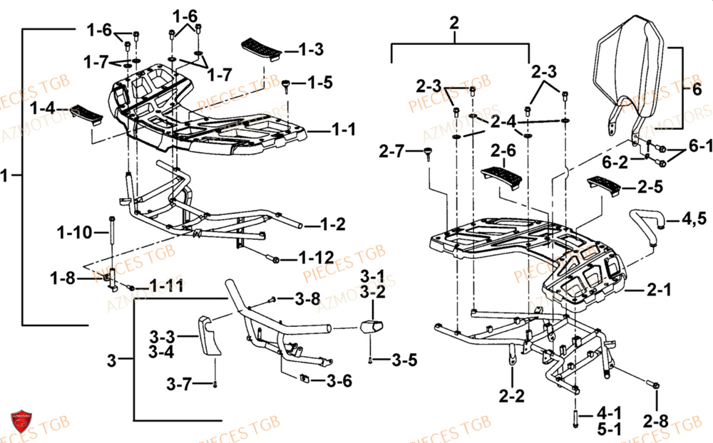 Porte Bagages Option AZMOTORS Pieces TGB BLADE 1000 LT EPS LUXE  (No Serie RFCETTTBA.. Type: ETT)