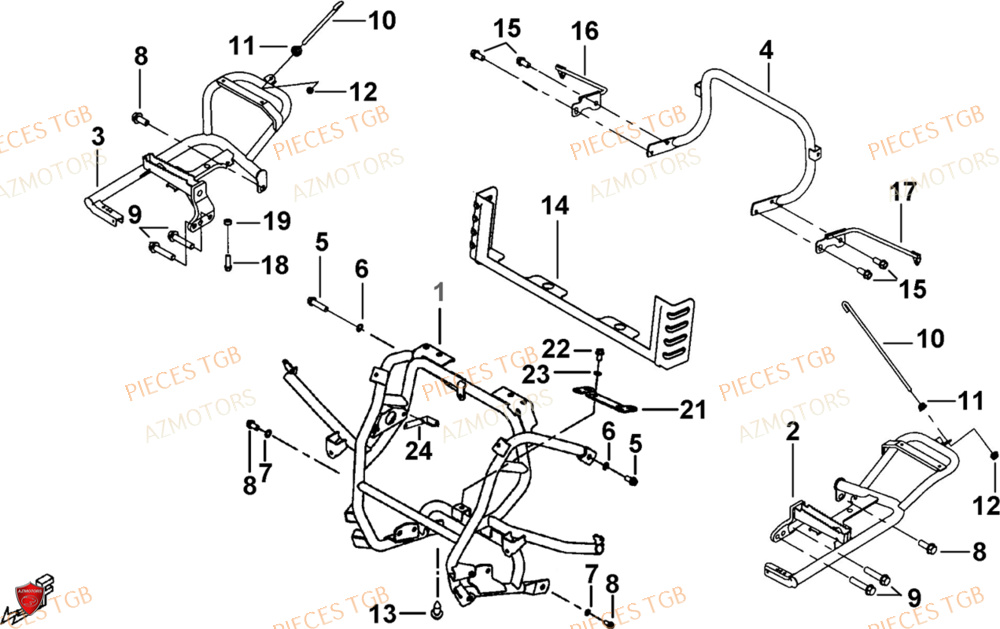 Support Pare Chocs AZMOTORS Pieces TGB BLADE 1000 LT EPS LUXE  (No Serie RFCETTTBA.. Type: ETT)