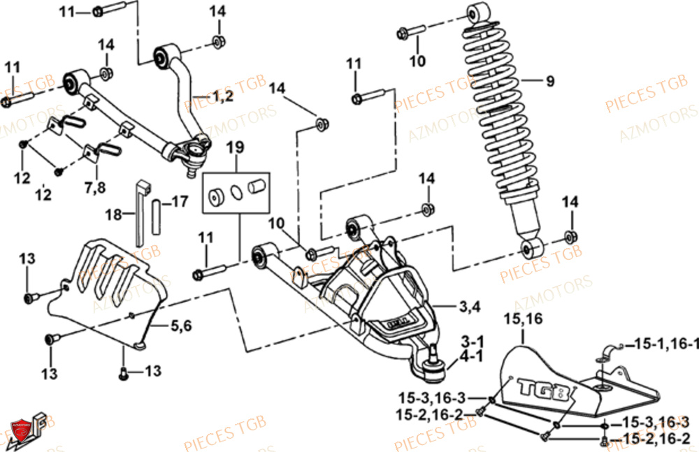 Suspension Avant AZMOTORS Pieces TGB BLADE 1000 LT EPS LUXE  (No Serie RFCETTTBA.. Type: ETT)