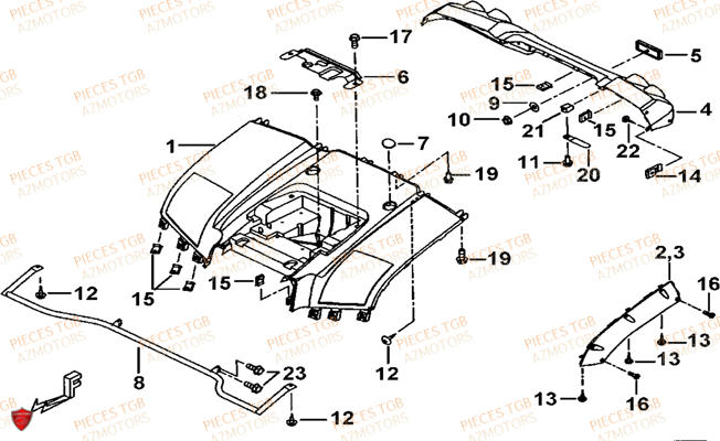 Carrosserie Arriere TGB Pieces TGB BLADE 325 (No serie RFCFCCFCA.... Type FFC)