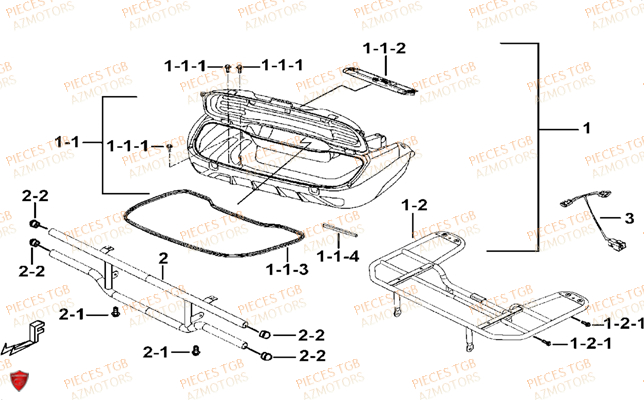 Ensemble Coffres Arriere (option) AZMOTORS Pieces TGB BLADE 325 (No serie RFCFCCFCA.... Type FFC)