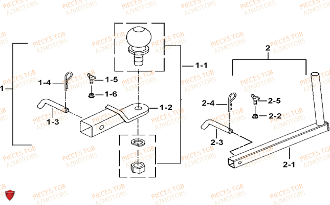 Attelage (option) AZMOTORS Pieces TGB BLADE 425 IRS (Concerne les No serie RFCFBEFBD..type FBE-D)