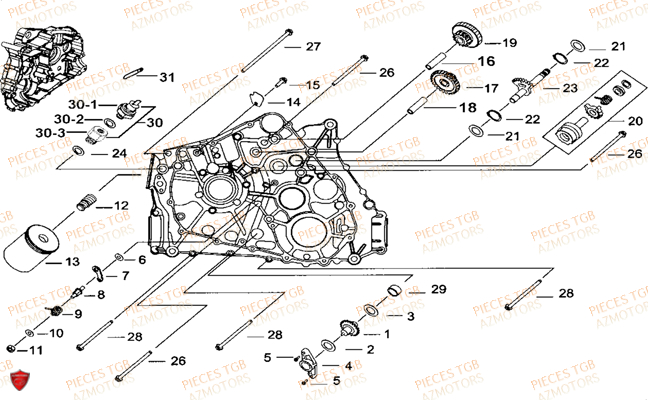 Carter Moteur Gauche 1 TGB Pieces TGB BLADE 425 IRS (Concerne les No serie RFCFBEFBD..type FBE-D)