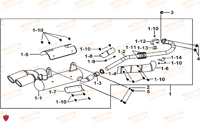 ECHAPPEMENT A PARTIR DU No SERIE 015829 ET JUSQU AU 016601 AZMOTORS TGB BLADE 425 IRS