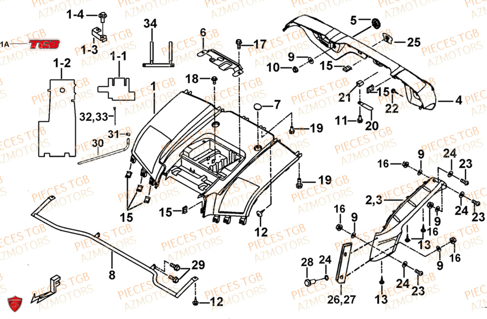 Carrosserie Arriere TGB Pieces TGB BLADE 470 SL (No Serie RFCFTGTBD...Type:FTG-HRE)