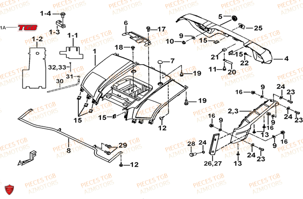 Carrosserie Arriere TGB Pieces TGB BLADE 470 SL (No Serie RFCFTGTBD...Type:FTG-HRE)