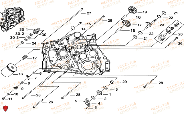 Carter Moteur Gauche 1 TGB Pieces TGB BLADE 470 SL (No Serie RFCFTGTBD...Type:FTG-HRE)