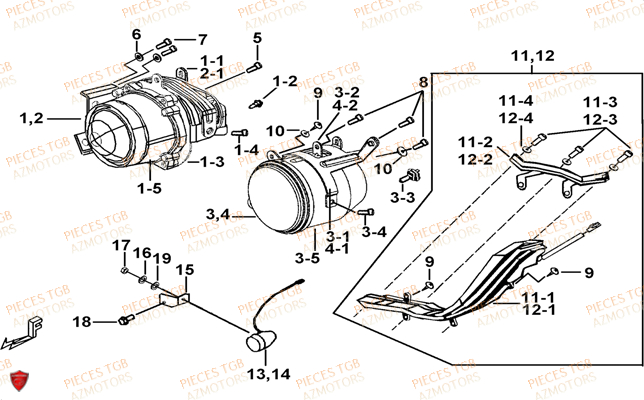 Eclairage Avant TGB Pieces TGB BLADE 550 LT FI 4x4 NEW (No Serie RFCFLGFLE...Type FBG-HDLE)