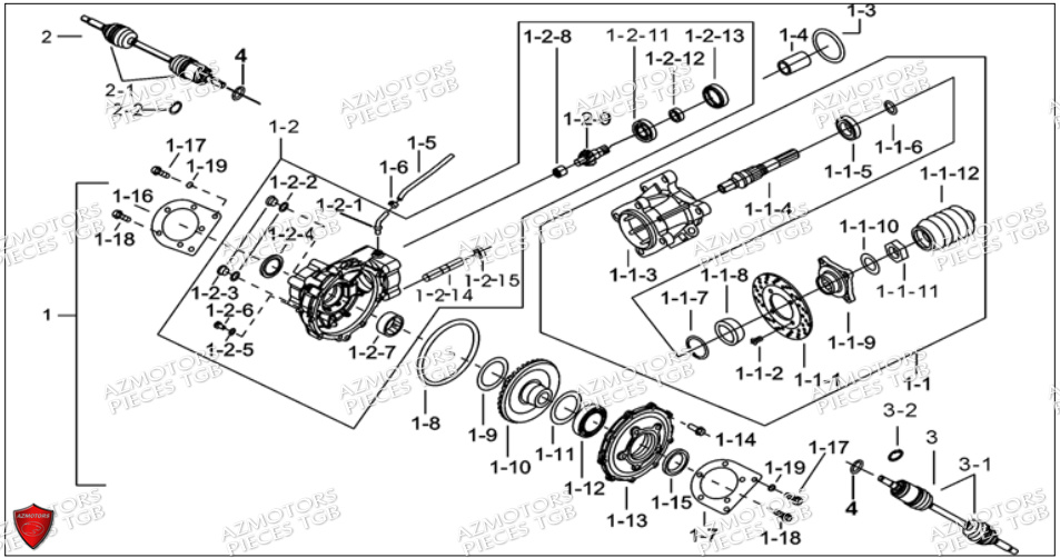 Ensemble Differentiel Arriere TGB Pieces TGB BLADE 550 SE EPS (No Serie RFCFBGFTP... ET RFCFTGTBA... Type: FTG-HDE)

