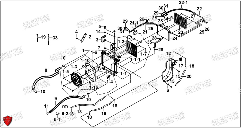 Ensemble Refroidissement TGB Pieces TGB BLADE 550 SE EPS (No Serie RFCFBGFTP... ET RFCFTGTBA... Type: FTG-HDE)

