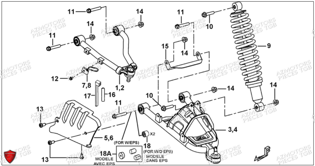 Suspension Avant TGB Pieces TGB BLADE 550 SE EPS (No Serie RFCFBGFTP... ET RFCFTGTBA... Type: FTG-HDE)

