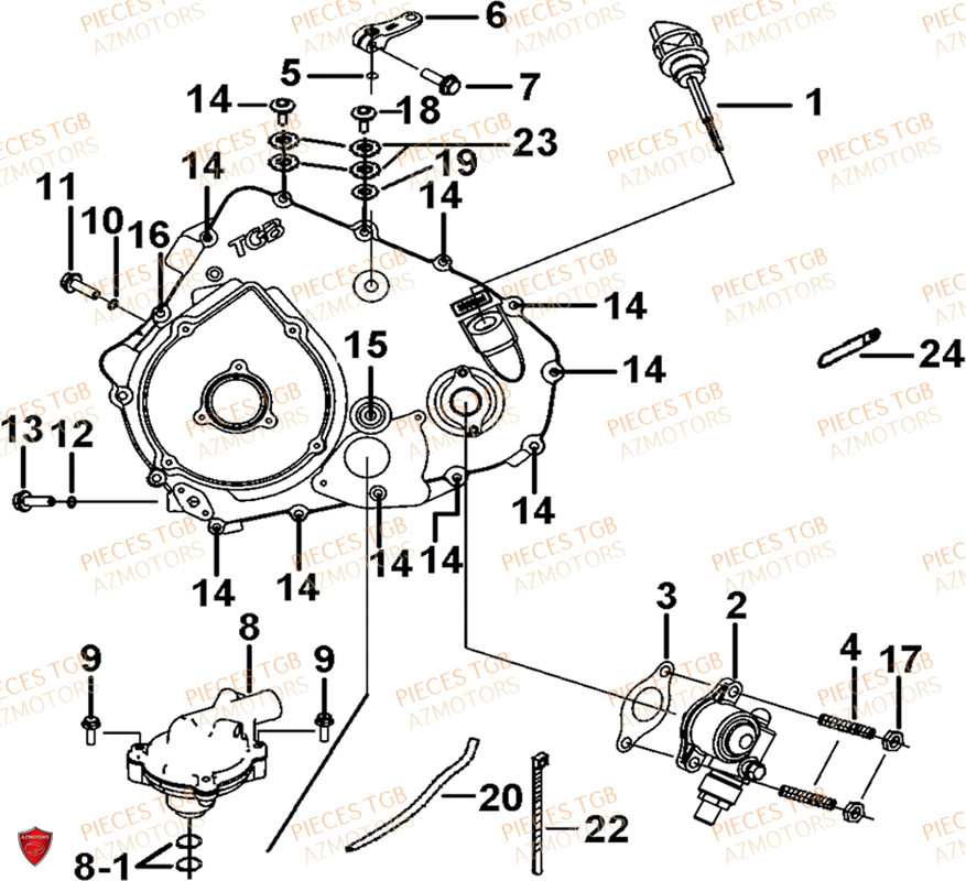 Cache Carter Moteur Gauche 2 AZMOTORS Pieces TGB BLADE 600 LT EPS (No Serie RFCLTHTBA.. ET RFCLTHTBC.. Type: FTH-HDLE ET FTH-JDLE)