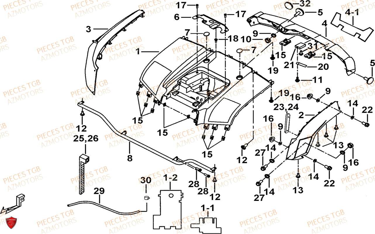 Carrosserie Arriere (face Avant A Led) AZMOTORS Pieces TGB BLADE 600 LT EPS (No Serie RFCLTHTBA.. ET RFCLTHTBC.. Type: FTH-HDLE ET FTH-JDLE)