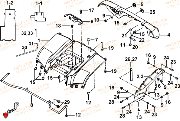 Carrosserie Arriere (feux Avant Ronds) TGB Pieces TGB BLADE 600 LT EPS (No Serie RFCLTHTBA.. ET RFCLTHTBC.. Type: FTH-HDLE ET FTH-JDLE)