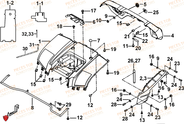 Carrosserie Arriere (feux Avant Ronds) AZMOTORS Pieces TGB BLADE 600 LT EPS (No Serie RFCLTHTBA.. ET RFCLTHTBC.. Type: FTH-HDLE ET FTH-JDLE)