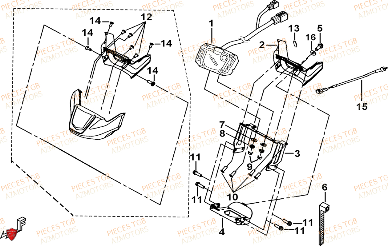 Compteur (face Avant A Led) AZMOTORS Pieces TGB BLADE 600 LT EPS (No Serie RFCLTHTBA.. ET RFCLTHTBC.. Type: FTH-HDLE ET FTH-JDLE)