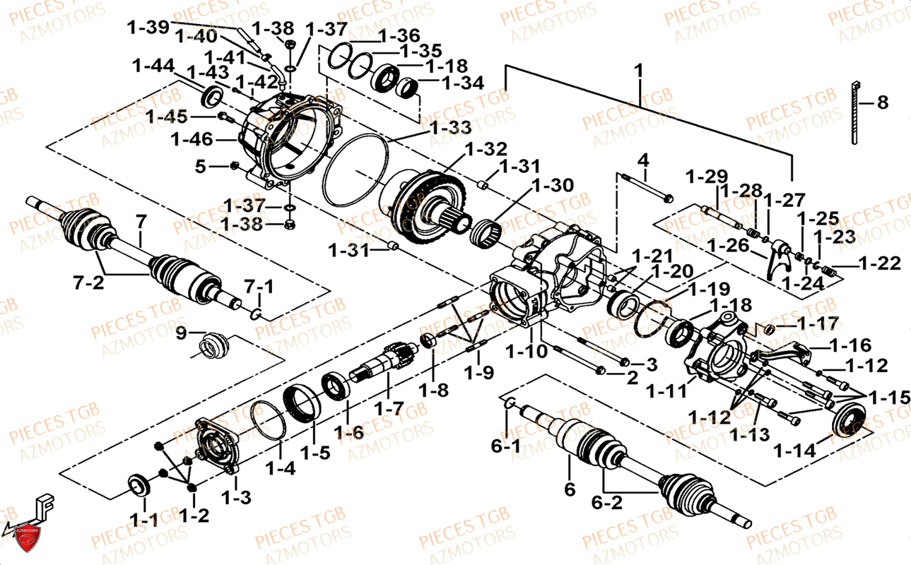 Differentiel Arriere (face Avant A Led) AZMOTORS Pieces TGB BLADE 600 LT EPS (No Serie RFCLTHTBA.. ET RFCLTHTBC.. Type: FTH-HDLE ET FTH-JDLE)