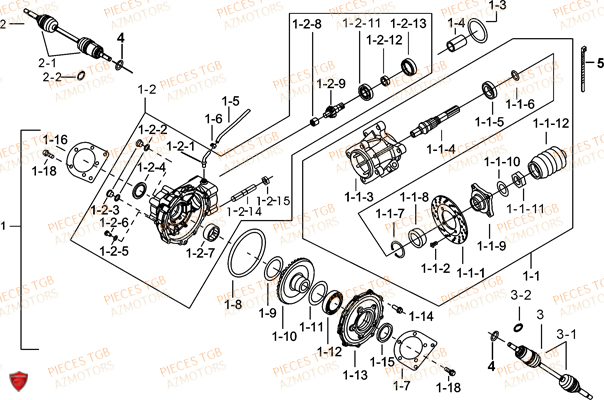 Differentiel Arriere (feux Avant Ronds) AZMOTORS Pieces TGB BLADE 600 LT EPS (No Serie RFCLTHTBA.. ET RFCLTHTBC.. Type: FTH-HDLE ET FTH-JDLE)