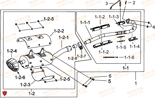 Echappement AZMOTORS Pieces TGB BLADE 600 LT EPS (No Serie RFCLTHTBA.. ET RFCLTHTBC.. Type: FTH-HDLE ET FTH-JDLE)