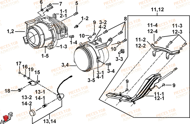 Eclairage Avant (feux Avant Ronds) AZMOTORS Pieces TGB BLADE 600 LT EPS (No Serie RFCLTHTBA.. ET RFCLTHTBC.. Type: FTH-HDLE ET FTH-JDLE)
