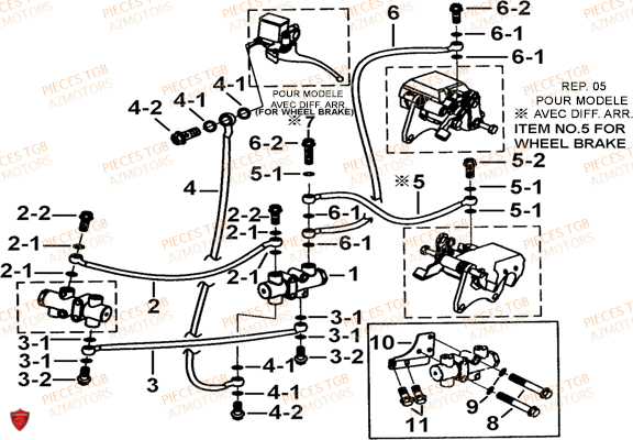 Frein Arriere (face Avant A Led) AZMOTORS Pieces TGB BLADE 600 LT EPS (No Serie RFCLTHTBA.. ET RFCLTHTBC.. Type: FTH-HDLE ET FTH-JDLE)