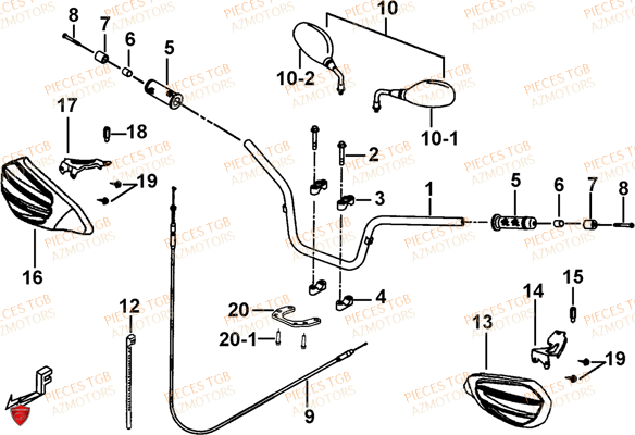 Guidon (feux Avant Ronds) AZMOTORS Pieces TGB BLADE 600 LT EPS (No Serie RFCLTHTBA.. ET RFCLTHTBC.. Type: FTH-HDLE ET FTH-JDLE)