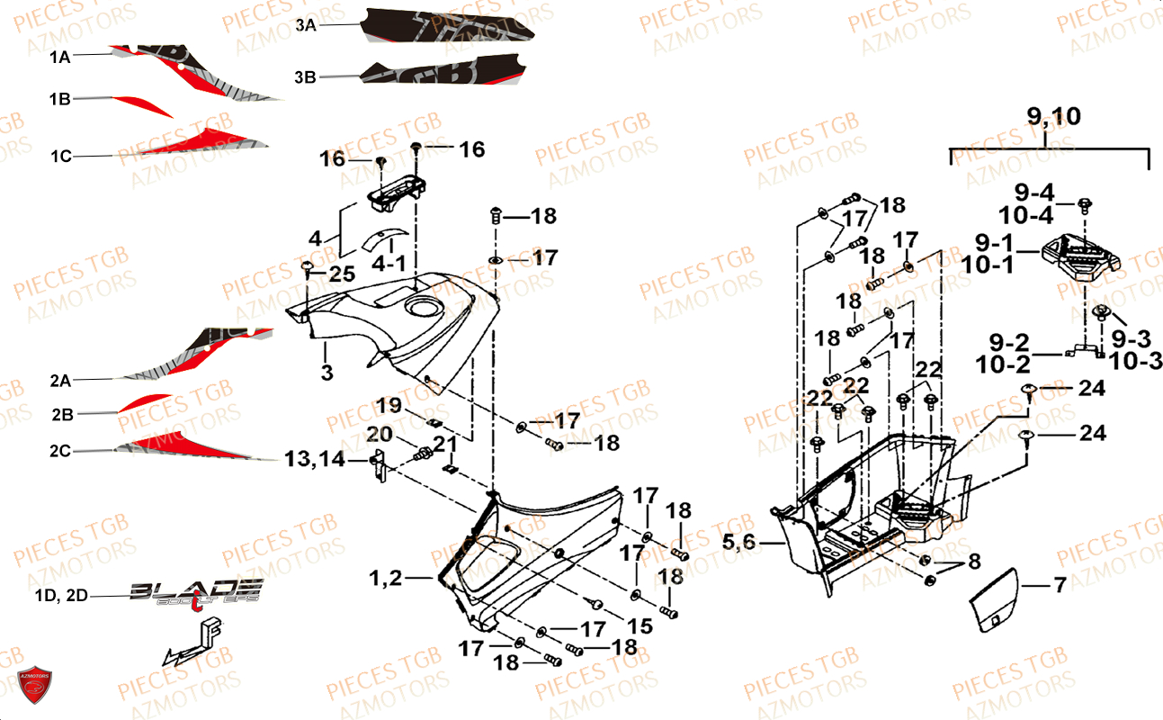 Marche Pied (face Avant A Led) AZMOTORS Pieces TGB BLADE 600 LT EPS (No Serie RFCLTHTBA.. ET RFCLTHTBC.. Type: FTH-HDLE ET FTH-JDLE)