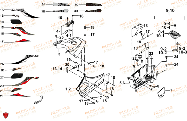 Marche Pied (feux Avant Ronds) AZMOTORS Pieces TGB BLADE 600 LT EPS (No Serie RFCLTHTBA.. ET RFCLTHTBC.. Type: FTH-HDLE ET FTH-JDLE)