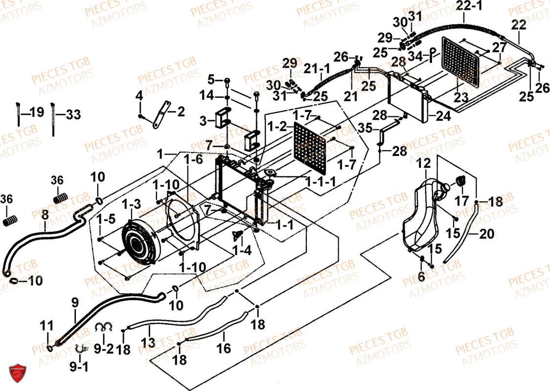 Refroidissement AZMOTORS Pieces TGB BLADE 600 LT EPS (No Serie RFCLTHTBA.. ET RFCLTHTBC.. Type: FTH-HDLE ET FTH-JDLE)