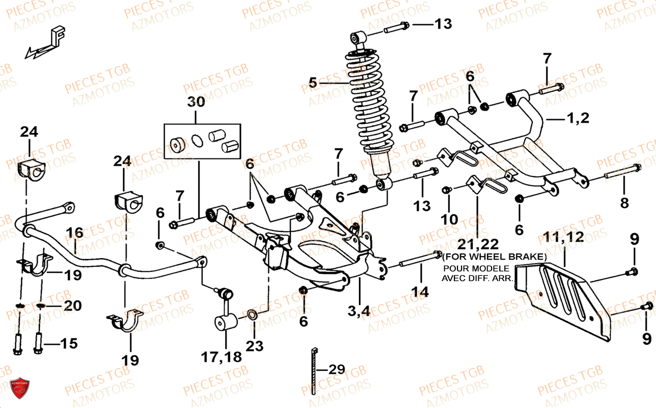 Suspension Arriere (face Avant A Led) AZMOTORS Pieces TGB BLADE 600 LT EPS (No Serie RFCLTHTBA.. ET RFCLTHTBC.. Type: FTH-HDLE ET FTH-JDLE)