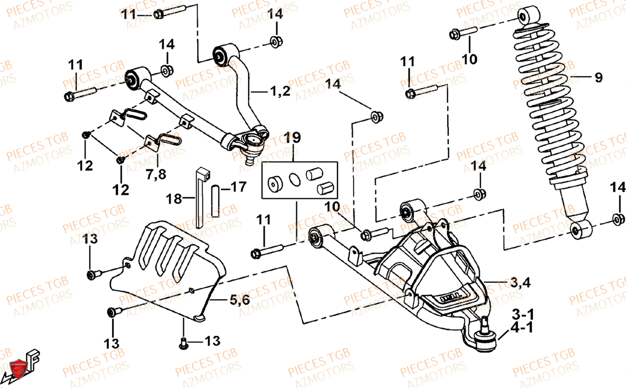 Suspension Avant (face Avant A Led) AZMOTORS Pieces TGB BLADE 600 LT EPS (No Serie RFCLTHTBA.. ET RFCLTHTBC.. Type: FTH-HDLE ET FTH-JDLE)