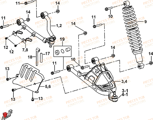 Suspension Avant (feux Avant Ronds) AZMOTORS Pieces TGB BLADE 600 LT EPS (No Serie RFCLTHTBA.. ET RFCLTHTBC.. Type: FTH-HDLE ET FTH-JDLE)