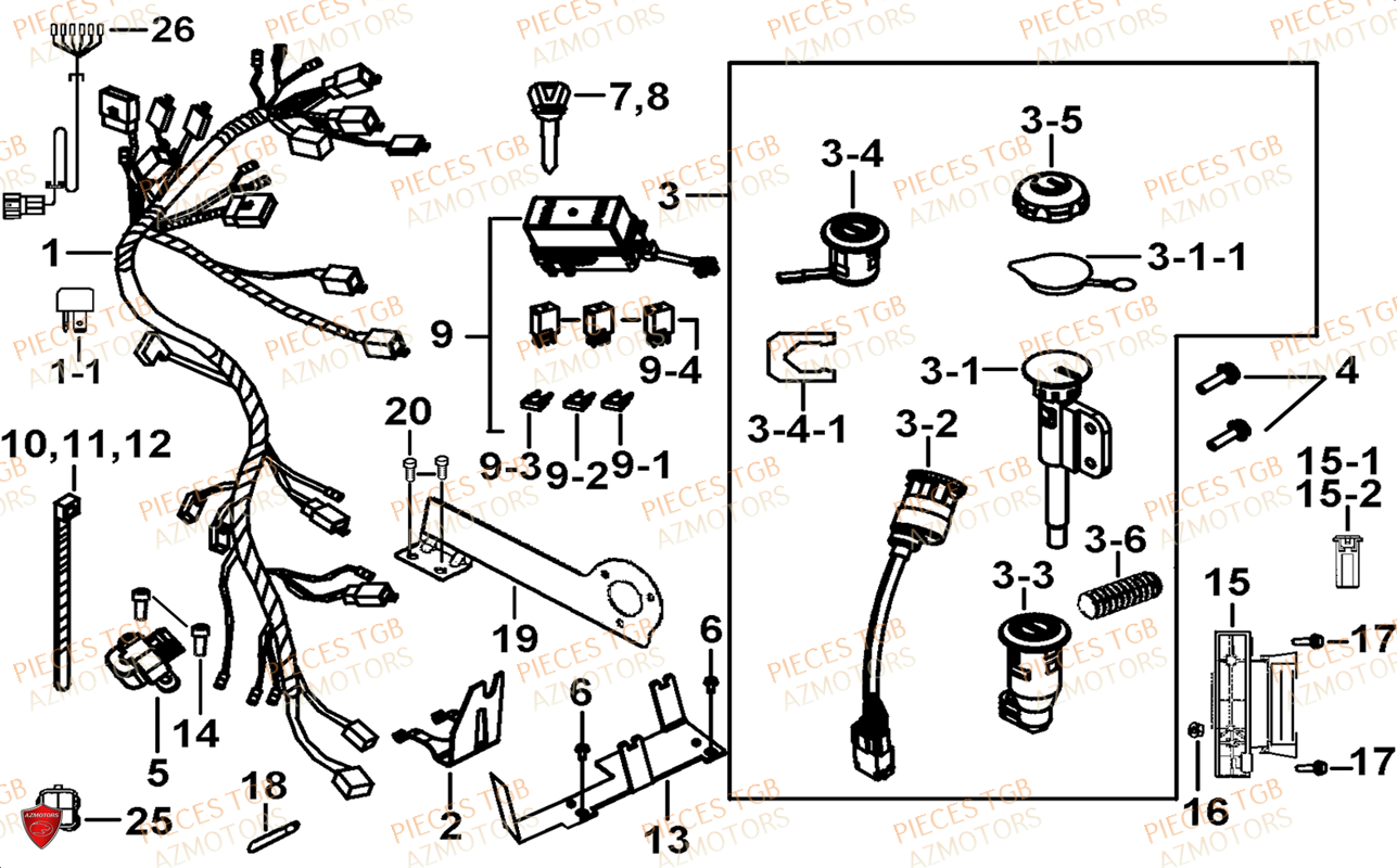 Systeme Electrique 2 (face Avant A Led) AZMOTORS Pieces TGB BLADE 600 LT EPS (No Serie RFCLTHTBA.. ET RFCLTHTBC.. Type: FTH-HDLE ET FTH-JDLE)