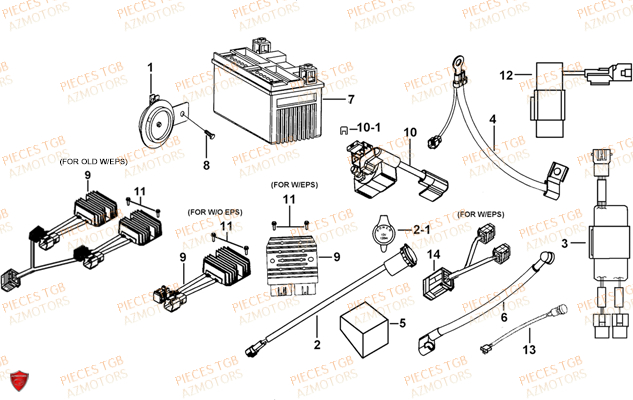 Systeme Electrique 3 TGB Pieces TGB BLADE 600 LT EPS (No Serie RFCLTHTBA.. ET RFCLTHTBC.. Type: FTH-HDLE ET FTH-JDLE)