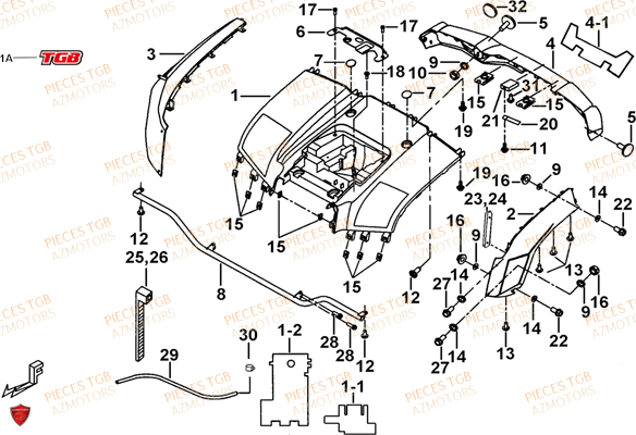 Carrosserie Arriere (modele Avec Face Avant A Led) TGB Pieces TGB BLADE 600 SE EPS (No Serie RFCFTHTBA.. ET RFCFTHTBC.. Type: FTH-HDE ET FTH-JDE)
