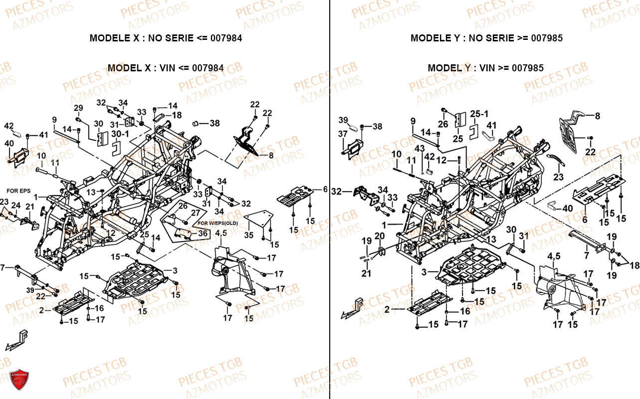 Chassis TGB Pieces TGB BLADE 600 SE EPS (No Serie RFCFTHTBA.. ET RFCFTHTBC.. Type: FTH-HDE ET FTH-JDE)