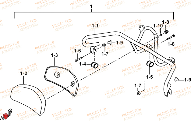 Dosseret (option) AZMOTORS Pieces TGB BLADE 600 SE EPS (No Serie RFCFTHTBA.. ET RFCFTHTBC.. Type: FTH-HDE ET FTH-JDE)