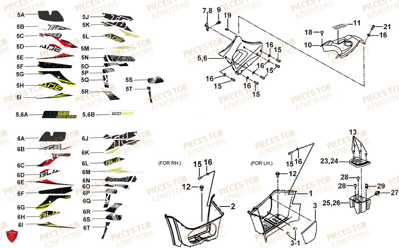 Marche Pied TGB Pieces TGB BLADE 600 SE EPS (No Serie RFCFTHTBA.. ET RFCFTHTBC.. Type: FTH-HDE ET FTH-JDE)