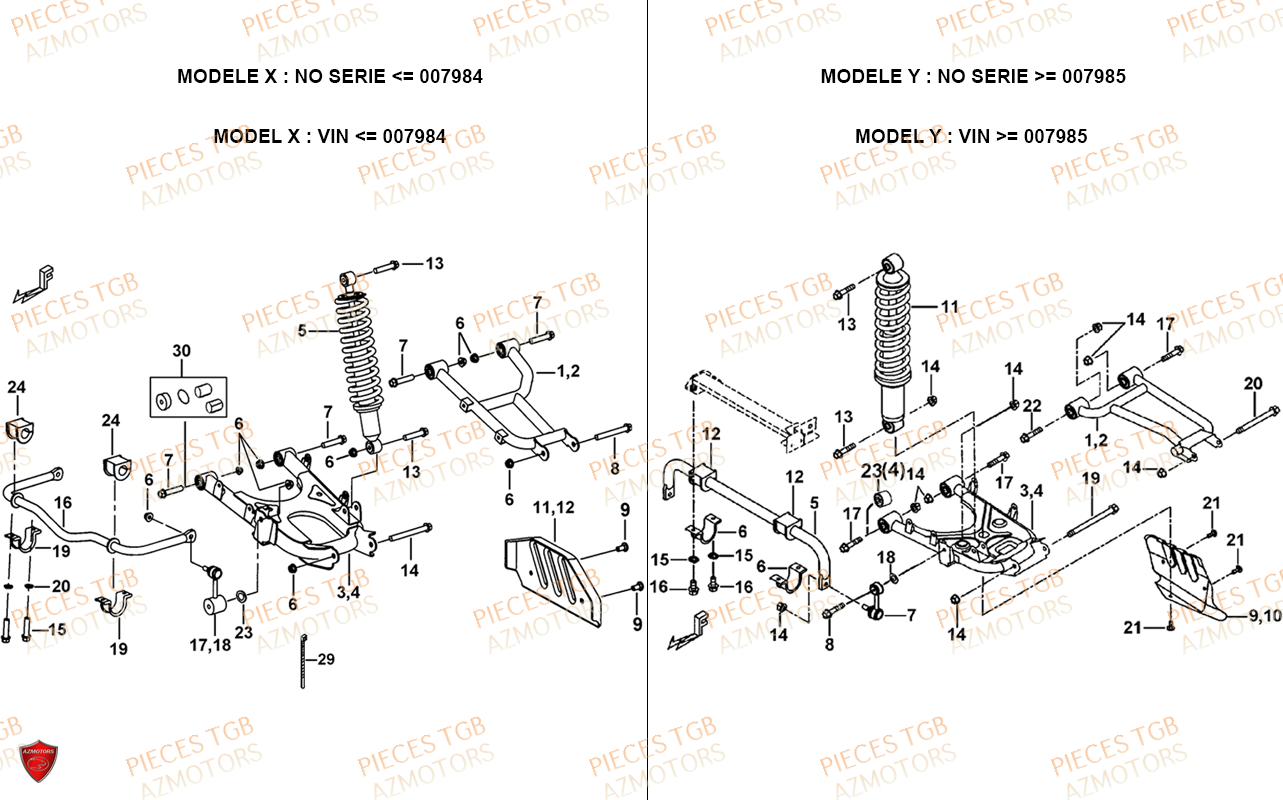 Suspension Arriere TGB Pieces TGB BLADE 600 SE EPS (No Serie RFCFTHTBA.. ET RFCFTHTBC.. Type: FTH-HDE ET FTH-JDE)