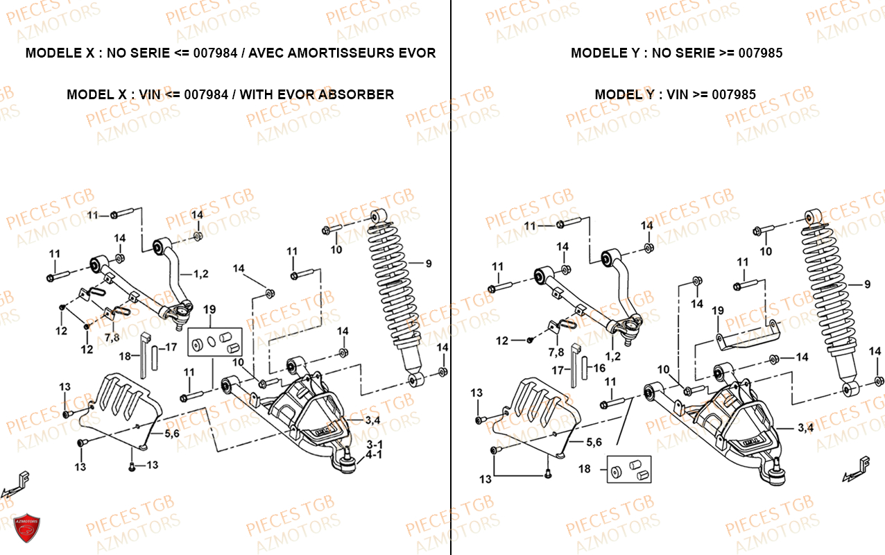 Suspension Avant TGB Pieces TGB BLADE 600 SE EPS (No Serie RFCFTHTBA.. ET RFCFTHTBC.. Type: FTH-HDE ET FTH-JDE)