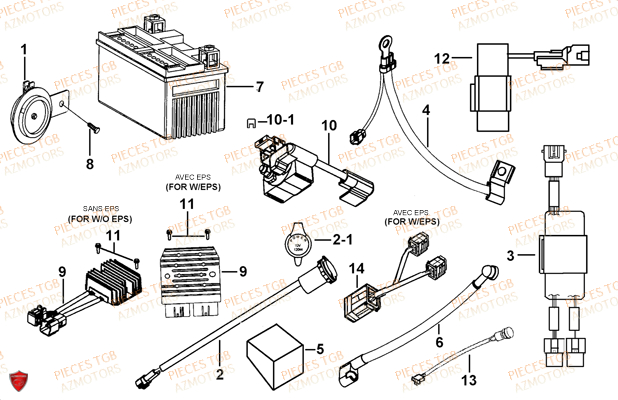 Systeme Electrique 3 TGB Pieces TGB BLADE 600 SE EPS (No Serie RFCFTHTBA.. ET RFCFTHTBC.. Type: FTH-HDE ET FTH-JDE)